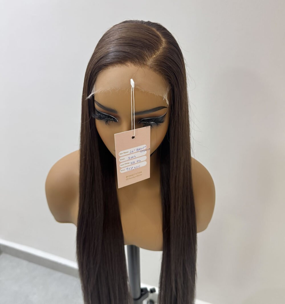 26" 300g brown natural straight paired with 5/5 hd lace - Image 2