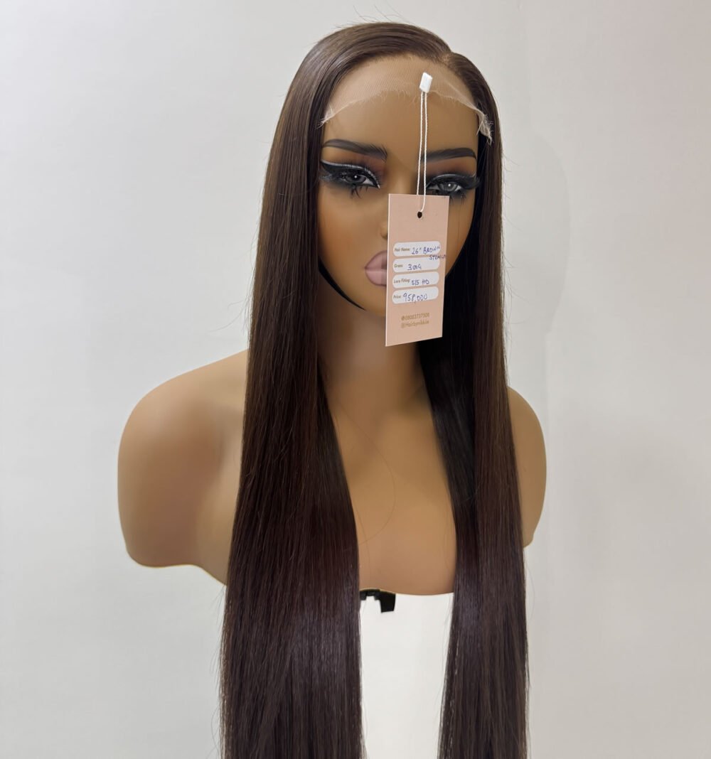 26" 300g brown natural straight paired with 5/5 hd lace - Image 3