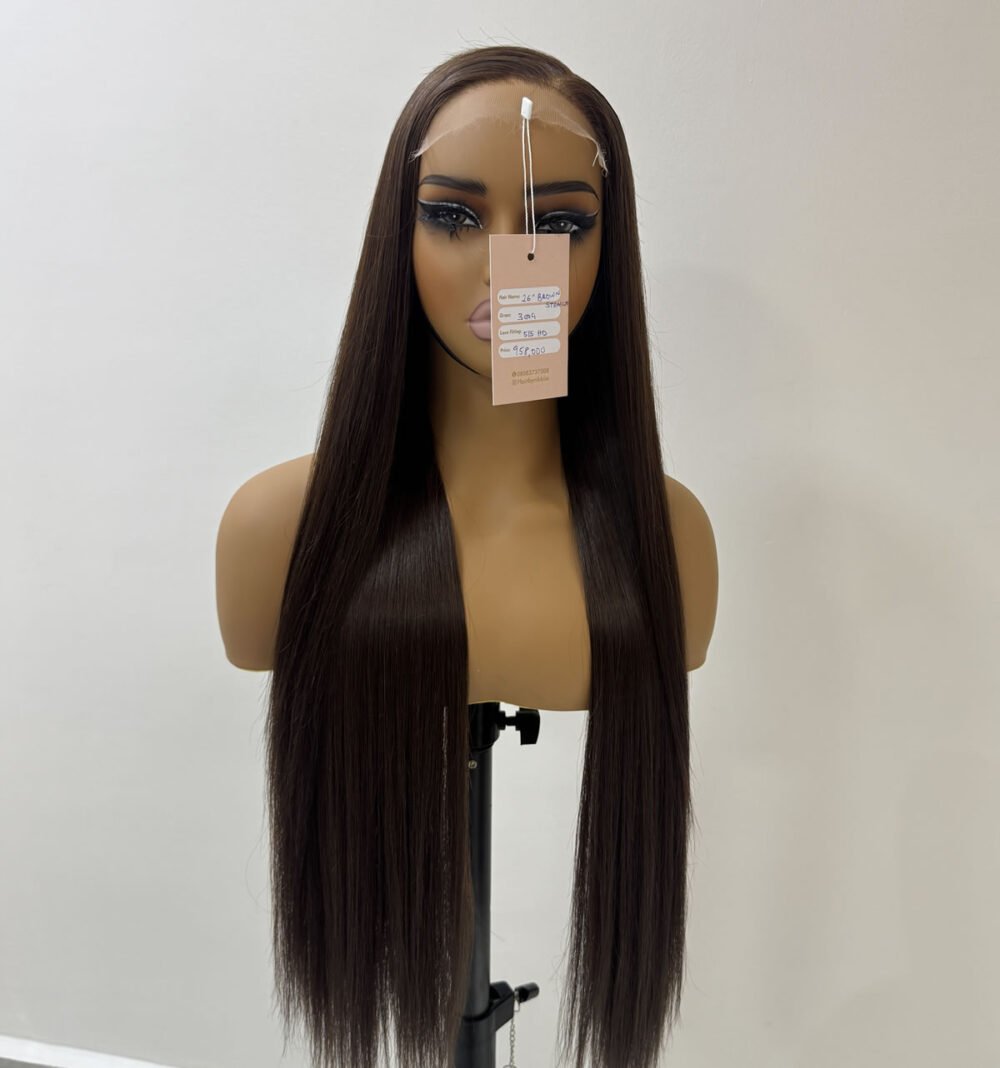 26" 300g brown natural straight paired with 5/5 hd lace