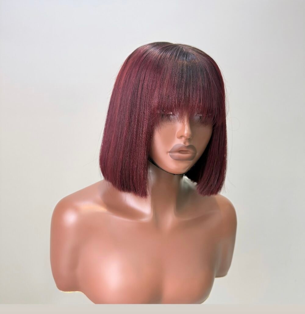 8" Burgundy fringe wig