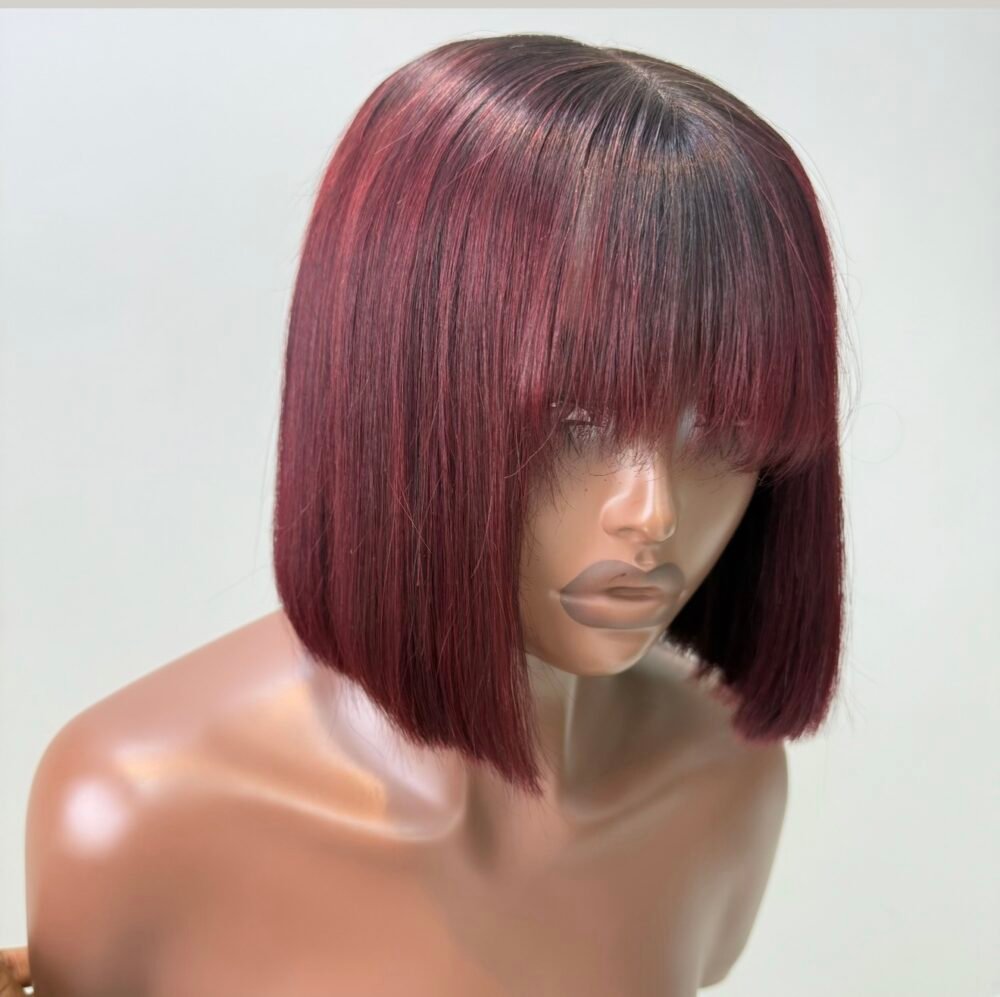 8" Burgundy fringe wig - Image 3